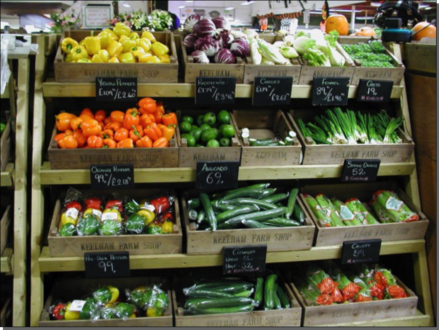 Repro quarter and half bushel boxes
in Keelham farm shop, Bradford

